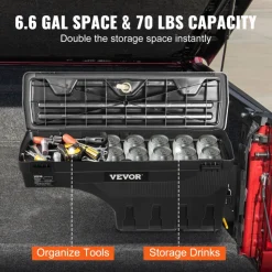 VEVOR Truck Bed Storage Box, Lockable with Password Padlock, 6.6 Gal/25 L ABS Wheel Well Tool Box, Waterproof and Durable, Compatible with Ford F-150 2015-2021, Passenger Side
