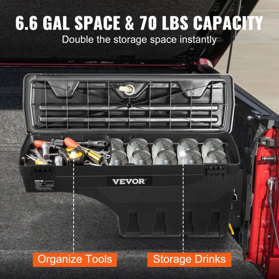 VEVOR Truck Bed Storage Box, Lockable with Password Padlock, 6.6 Gal/25 L ABS Wheel Well Tool Box, Waterproof and Durable, Compatible with Ford F-150 2015-2021, Passenger Side