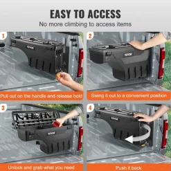 VEVOR Truck Bed Storage Box, Lockable with Password Padlock, 6.6 Gal/25 L ABS Wheel Well Tool Box, Waterproof and Durable, Compatible with Ford F-150 2015-2021, Passenger Side