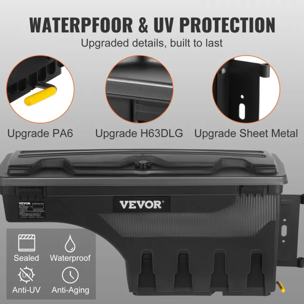 VEVOR Truck Bed Storage Box, Lockable with Password Padlock, 6.6 Gal/25 L ABS Wheel Well Tool Box, Waterproof and Durable, Compatible with Ford F-150 2015-2021, Passenger Side