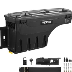 VEVOR Truck Bed Storage Box, Lockable Lid, Waterproof ABS Wheel Well Tool Box 6.6 Gal/20 L with Password Padlock, Compatible with Tundra 2007-2021, Driver Side, Black
