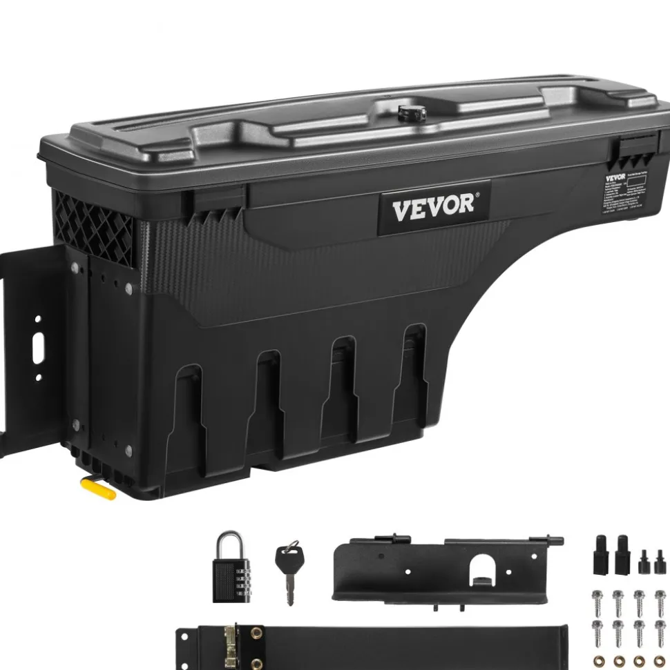 VEVOR Truck Bed Storage Box, Lockable Lid, Waterproof ABS Wheel Well Tool Box 6.6 Gal/20 L with Password Padlock, Compatible with Tundra 2007-2021, Driver Side, Black