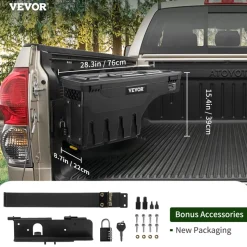 VEVOR Truck Bed Storage Box, Lockable Lid, Waterproof ABS Wheel Well Tool Box 6.6 Gal/20 L with Password Padlock, Compatible with Tundra 2007-2021, Driver Side, Black