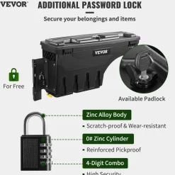 VEVOR Truck Bed Storage Box, Lockable Lid, Waterproof ABS Wheel Well Tool Box 6.6 Gal/20 L with Password Padlock, Compatible with Tundra 2007-2021, Driver Side, Black
