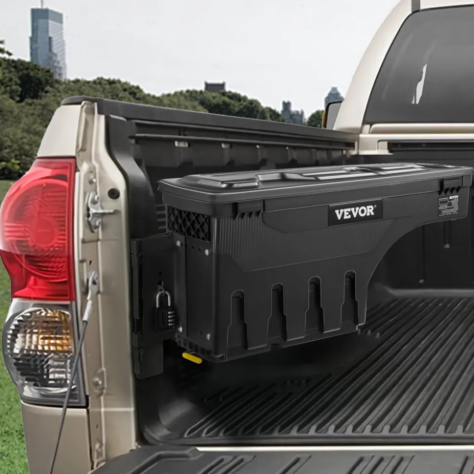 VEVOR Truck Bed Storage Box, Lockable Lid, Waterproof ABS Wheel Well Tool Box 6.6 Gal/20 L with Password Padlock, Compatible with Tundra 2007-2021, Driver Side, Black