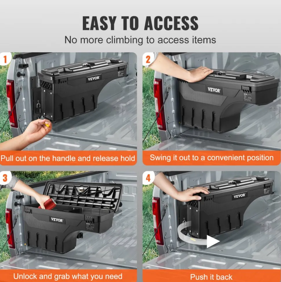 VEVOR Truck Bed Storage Box, Lockable with Password Padlock, 6.6 Gal/25 L ABS Wheel Well Tool Box, Waterproof and Durable, Compatible with Ford F-150 2015-2021, Drivers Side (Left)