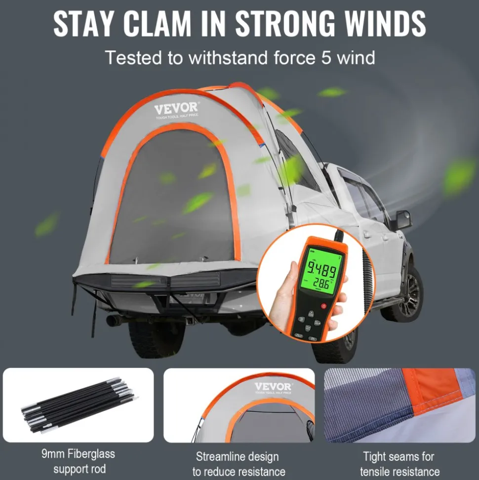 VEVOR Truck Bed Tent, 6.4'-6.7' Pickup Truck Tent with Rain Layer and Carry Bag, Waterproof PU2000mm Double Layer Truck Tent, Accommodate 2-3 Person, for Camping Traveling Outdoor Activities