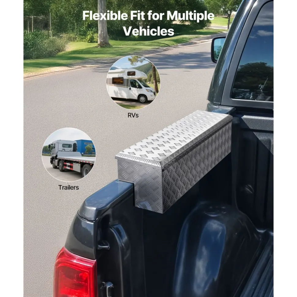 VEVOR Truck Bed Tool Box, Heavy Duty Aluminum Tool Box with Diamond Plate, Storage Toolbox Chest Organizer Supports up to 220 lbs, Ideal for Pickup, Truck Bed, RV, Trailer, 30.3 x 24 x 9 in, Silver