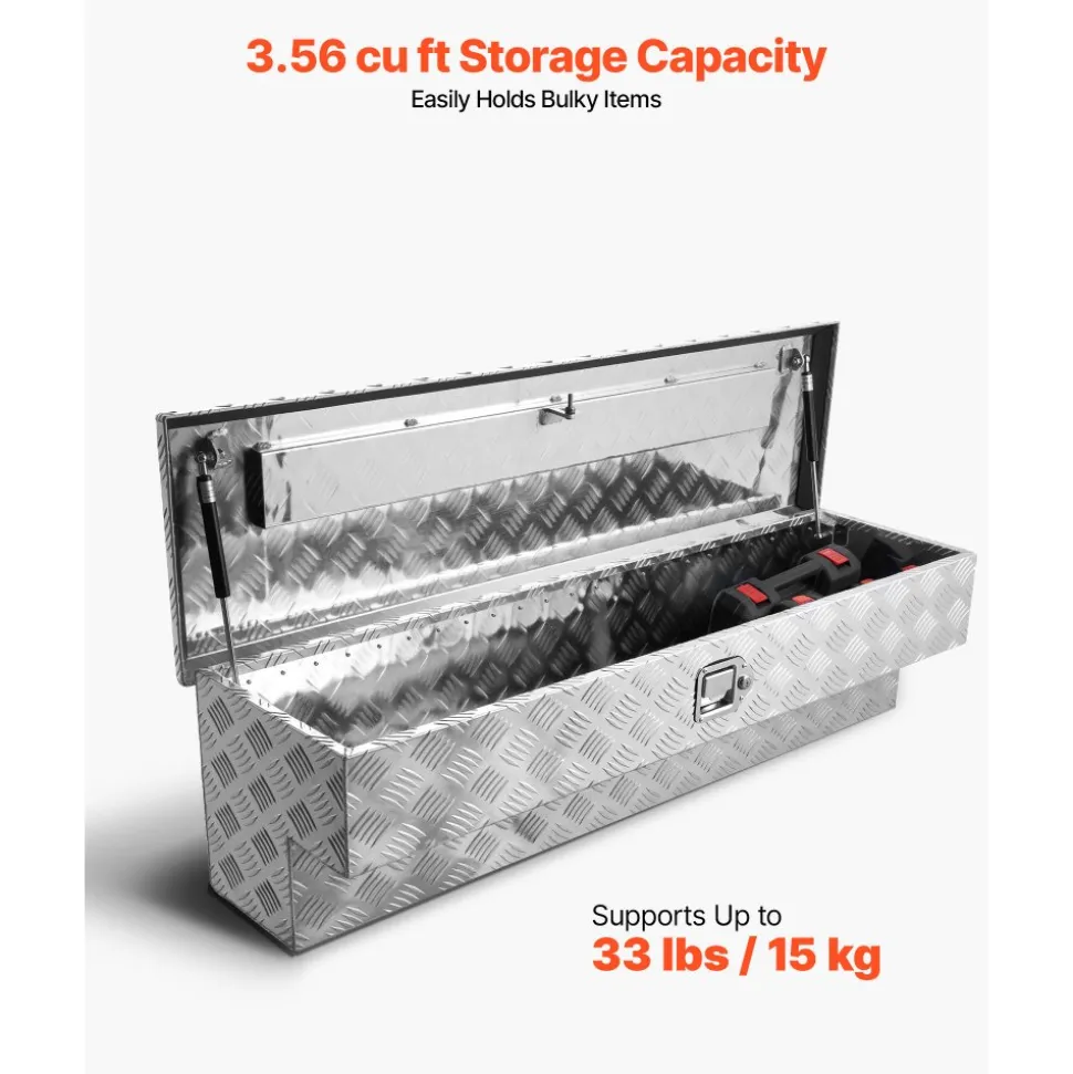 VEVOR Truck Bed Tool Box, Heavy Duty Aluminum Tool Box with Diamond Plate, Storage Toolbox Chest Organizer Supports up to 220 lbs, Ideal for Pickup, Truck Bed, RV, Trailer, 30.3 x 24 x 9 in, Silver