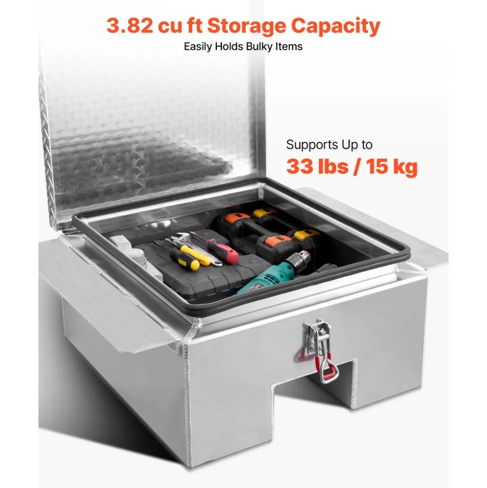VEVOR Truck Bed Tool Box, Heavy Duty Aluminum Tool Box with Diamond Plate, Storage Toolbox Chest Organizer Supports up to 220 lbs, Ideal for Pickup, Truck Bed, RV, Trailer, 30.3 x 24 x 12.2 in, Silver