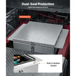 VEVOR Truck Bed Tool Box, Heavy Duty Aluminum Tool Box with Diamond Plate, Storage Toolbox Chest Organizer Supports up to 220 lbs, Ideal for Pickup, Truck Bed, RV, Trailer, 30.3 x 24 x 12.2 in, Silver