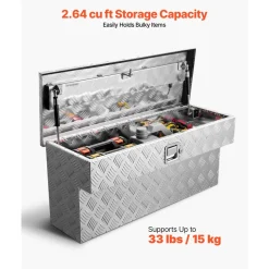 VEVOR Truck Bed Tool Box, Heavy Duty Aluminum Tool Box with Tread Patterns, Storage Toolbox Chest Organizer with Lock and Key, Ideal for Pickup, Truck Bed, RV, Trailer, 34 x 12 x 15.4 in, Silver
