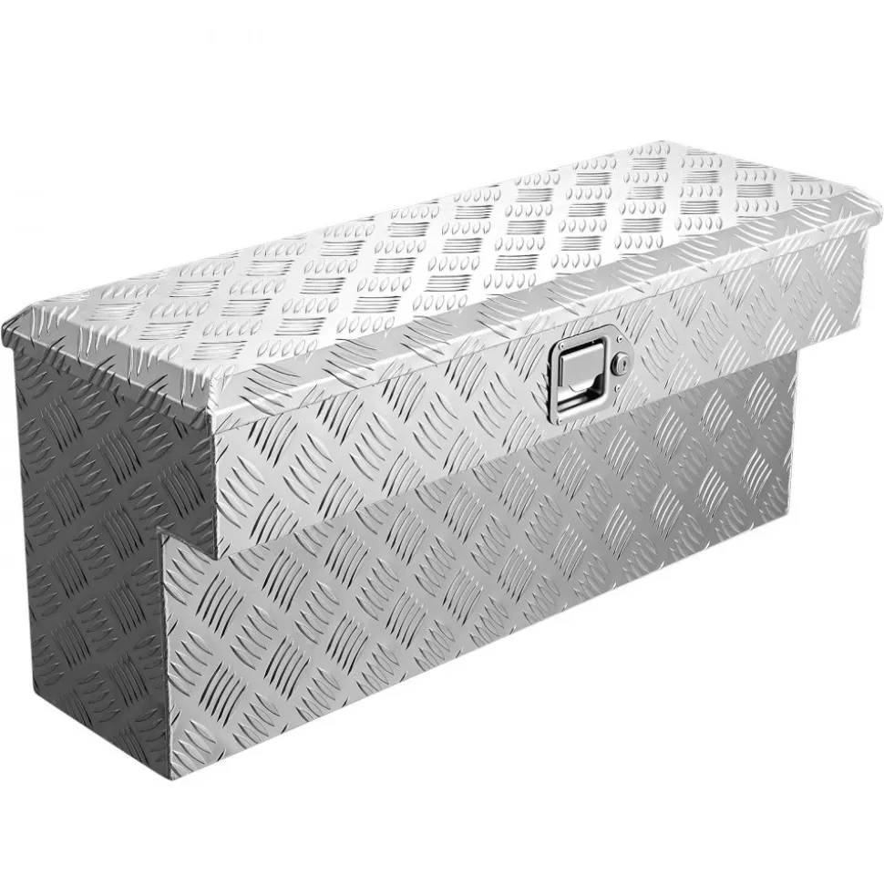 VEVOR Truck Bed Tool Box, Heavy Duty Aluminum Tool Box with Tread Patterns, Storage Toolbox Chest Organizer with Lock and Key, Ideal for Pickup, Truck Bed, RV, Trailer, 34 x 12 x 15.4 in, Silver