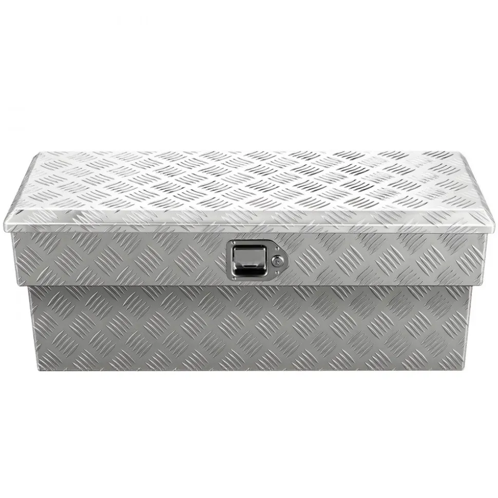 VEVOR Truck Bed Tool Box, Heavy Duty Aluminum Tool Box with Tread Patterns, Storage Toolbox Chest Organizer with Lock and Key, Ideal for Pickup, Truck Bed, RV, Trailer, 34 x 12 x 15.4 in, Silver
