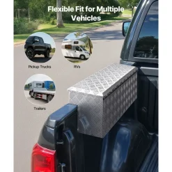 VEVOR Truck Bed Tool Box, Heavy Duty Aluminum Tool Box with Tread Patterns, Storage Toolbox Chest Organizer with Lock and Key, Ideal for Pickup, Truck Bed, RV, Trailer, 34 x 12 x 15.4 in, Silver