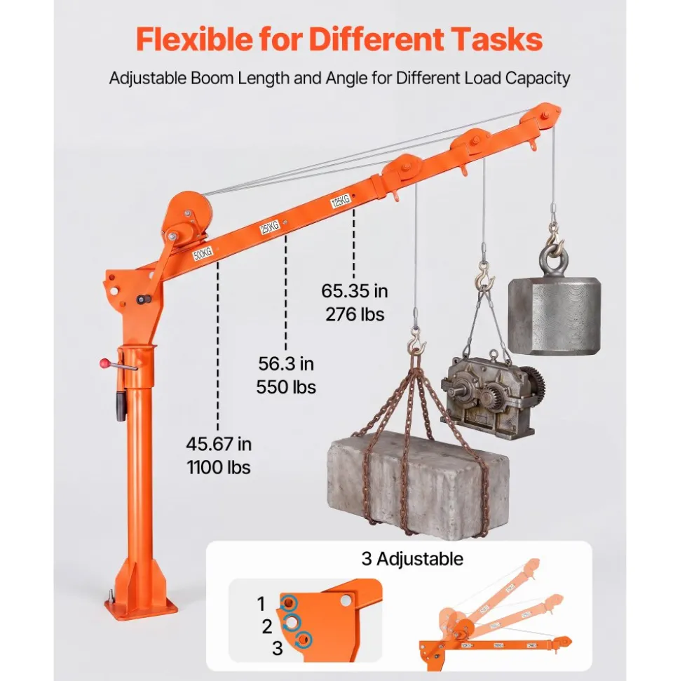 VEVOR Truck Crane, 1100 lbs Manual Pickup Truck Crane with Hand Winch, 360° Rotating Telescopic Boom, Premium Galvanized Steel, Foldable Pickup Bed Jib for Machine Lumber Attic Heavy Load Lifting
