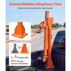 VEVOR Truck Crane, 1100 lbs Manual Pickup Truck Crane with Hand Winch, 360° Rotating Telescopic Boom, Premium Galvanized Steel, Foldable Pickup Bed Jib for Machine Lumber Attic Heavy Load Lifting