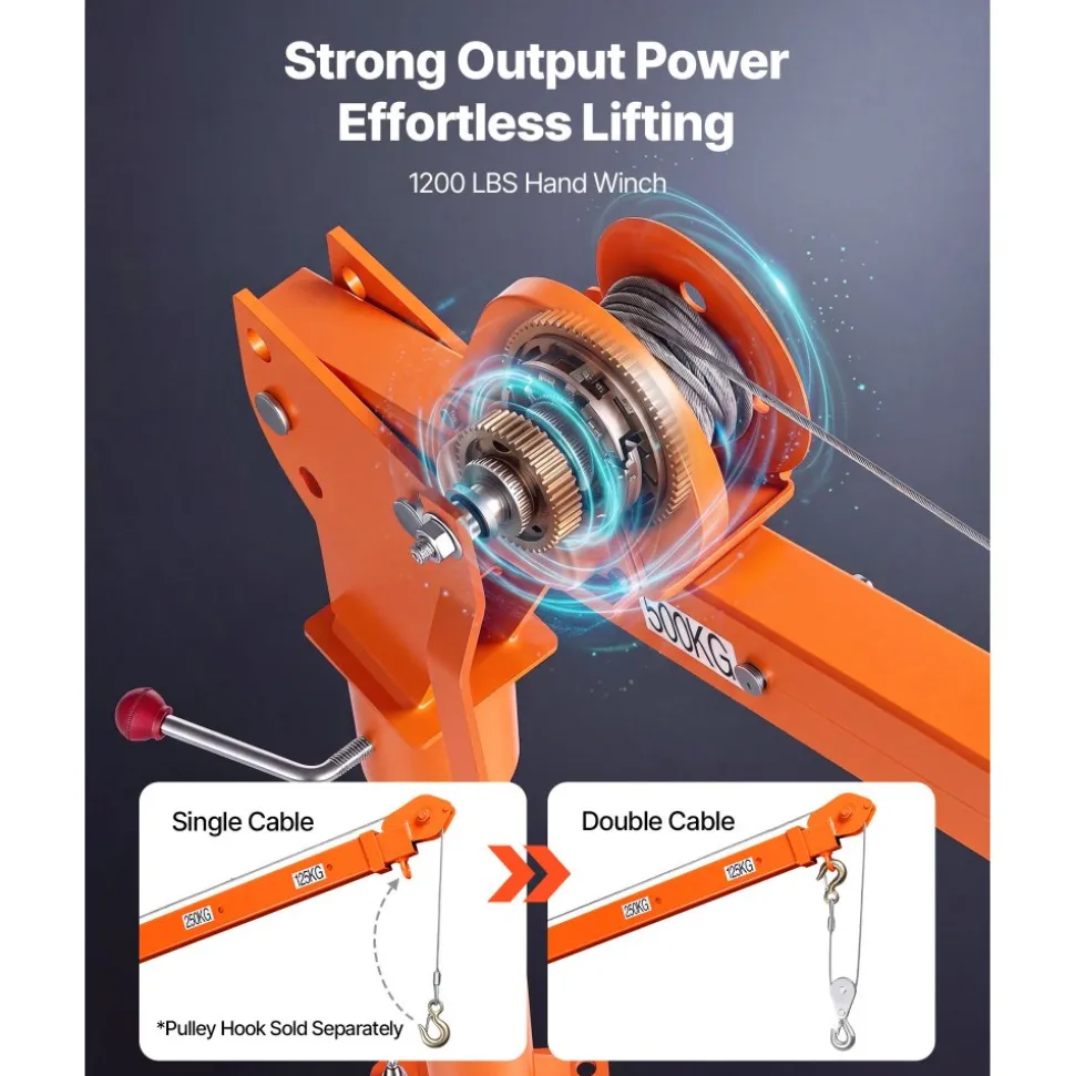 VEVOR Truck Crane, 1100 lbs Manual Pickup Truck Crane with Hand Winch, 360° Rotating Telescopic Boom, Premium Galvanized Steel, Foldable Pickup Bed Jib for Machine Lumber Attic Heavy Load Lifting