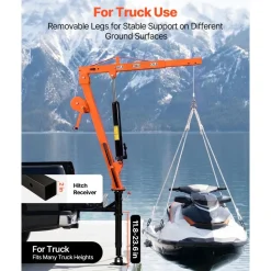 VEVOR Truck Crane, 500 lbs Pickup Hitch Crane Trailer Hitch Mounted with Manual Winch & Hydraulic Jack, 360° Rotating Telescopic Boom, Foldable Truck Bed Jib Hoist for Machine Lumber Equipment Lifting