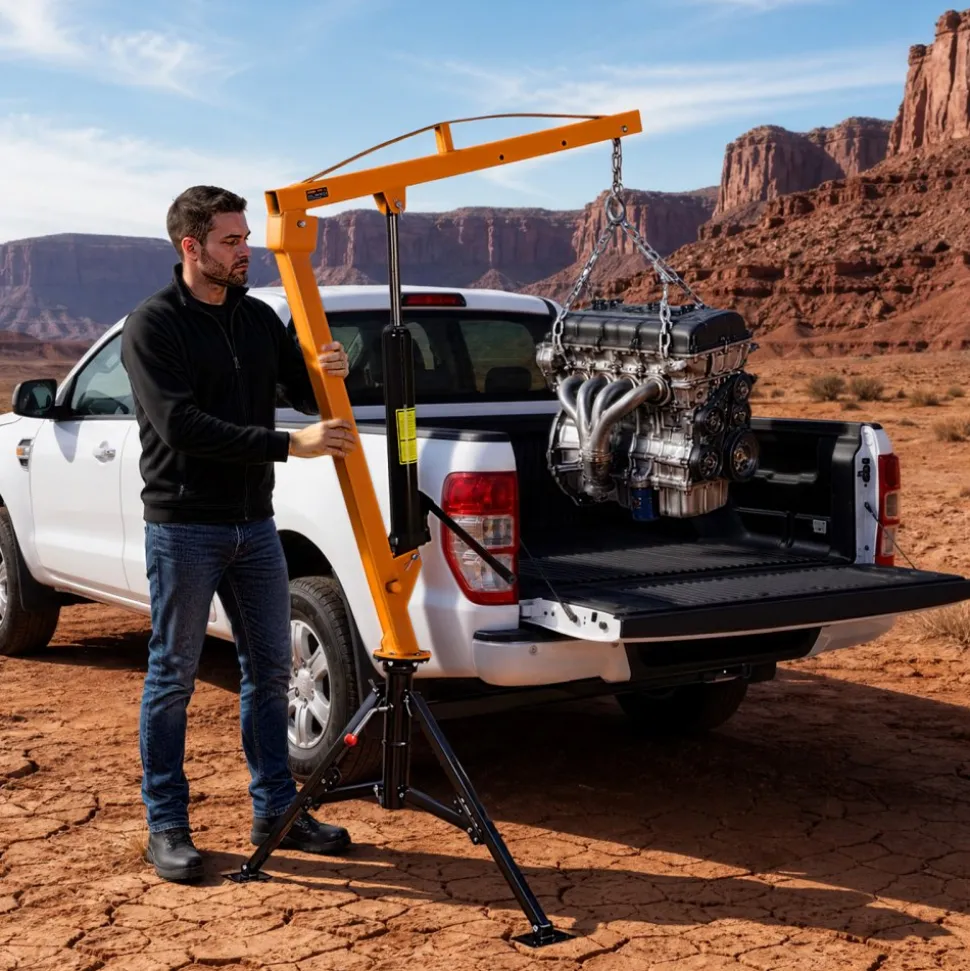 VEVOR Truck Crane, 1000 lbs Pickup Hitch Crane Trailer Hitch Mounted, Manual Hydraulic with 8T Hydraulic Jack, 360° Rotating Telescopic Boom,Foldable Truck Bed Jib for Machine Lumber Equipment Lifting