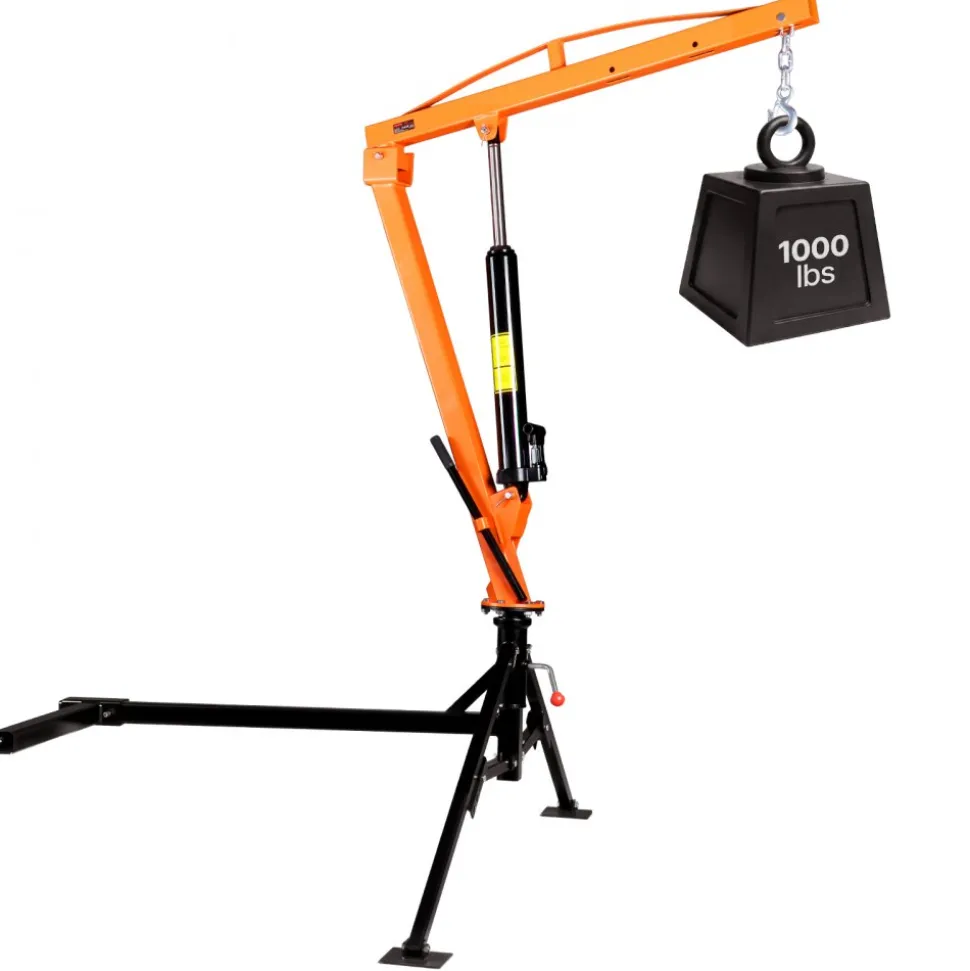 VEVOR Truck Crane, 1000 lbs Pickup Hitch Crane Trailer Hitch Mounted, Manual Hydraulic with 8T Hydraulic Jack, 360° Rotating Telescopic Boom,Foldable Truck Bed Jib for Machine Lumber Equipment Lifting