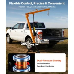 VEVOR Truck Crane, 1000 lbs Pickup Hitch Crane Trailer Hitch Mounted, Manual Hydraulic with 8T Hydraulic Jack, 360° Rotating Telescopic Boom,Foldable Truck Bed Jib for Machine Lumber Equipment Lifting