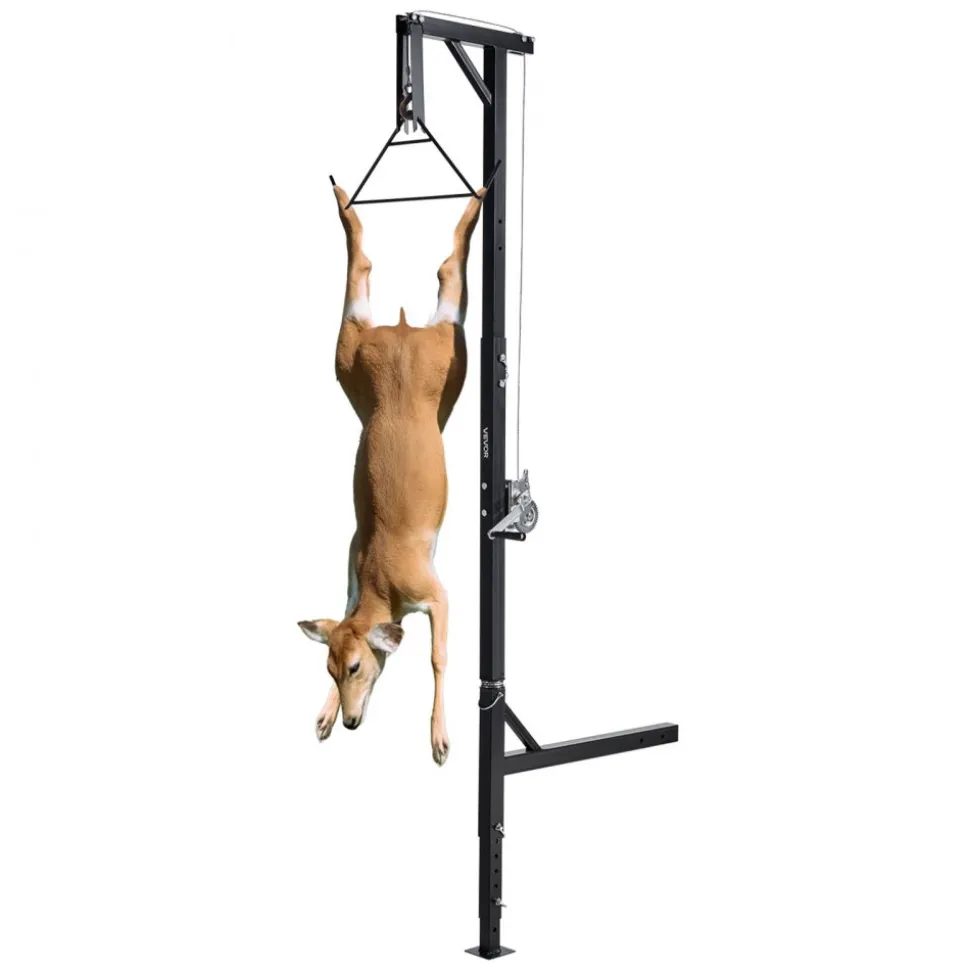 VEVOR Truck Hitch Game Hoist, 600 lbs Load Capacity, Hunting Deer Hoist with 2-inch Receiver, 360-Degree Swivel Shaft & Adjustable Height, Includes Gambrel Winch for Skinning & Cleaning Game