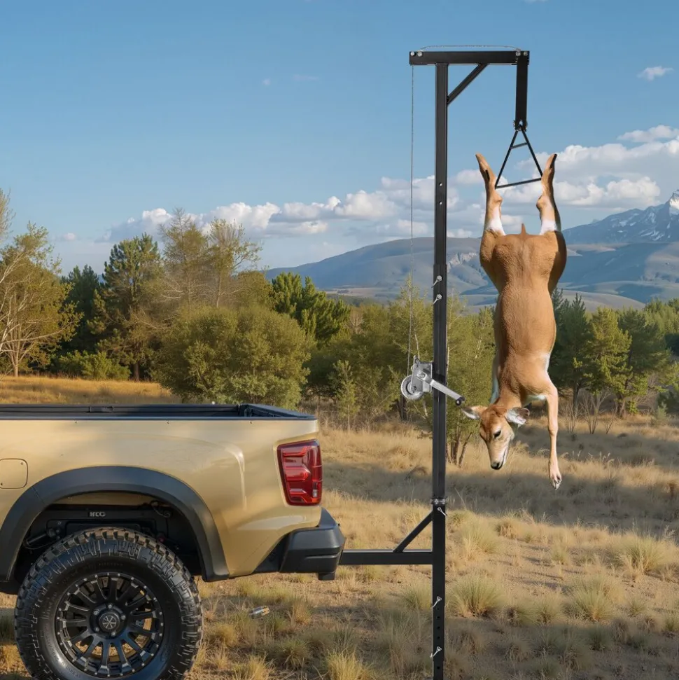 VEVOR Truck Hitch Game Hoist, 500 lbs Load Capacity, Hunting Deer Hoist with 2-inch Receiver, 360-Degree Swivel Shaft & Adjustable Height, Includes Gambrel Winch for Skinning & Cleaning Game