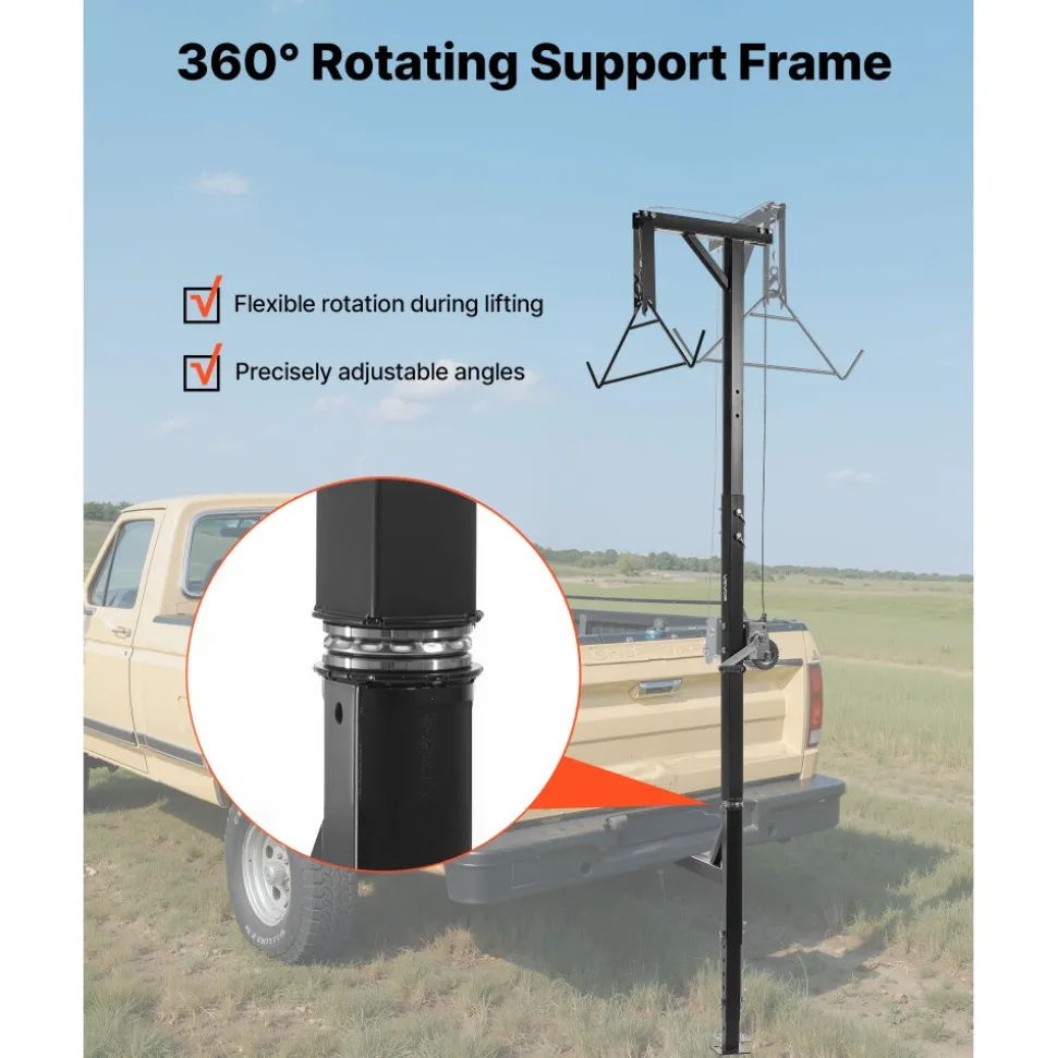 VEVOR Truck Hitch Game Hoist, 500 lbs Load Capacity, Hunting Deer Hoist with 2-inch Receiver, 360-Degree Swivel Shaft & Adjustable Height, Includes Gambrel Winch for Skinning & Cleaning Game