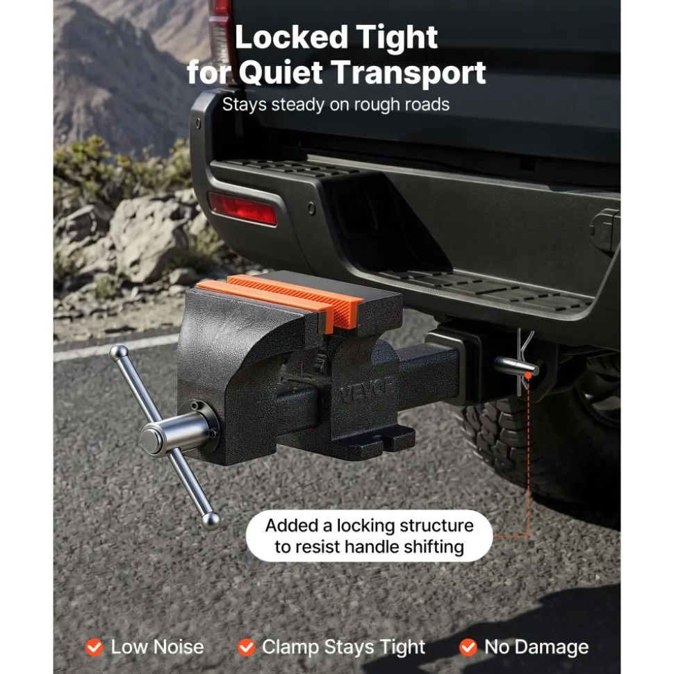 VEVOR Truck Hitch Vise, 6" Jaw Width, Heavy Duty Ductile Iron Bench Vise with Anvil, 1 Pair Magnetic Jaw Pads, Pin, 3.54" Throat Depth, 5.6" Max Jaw Opening, Multi-Purpose, for Truck Trailer Receiver