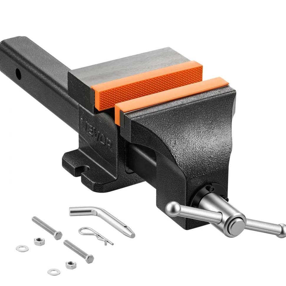 VEVOR Truck Hitch Vise, 6" Jaw Width, Heavy Duty Ductile Iron Bench Vise with Anvil, 1 Pair Magnetic Jaw Pads, Pin, 3.54" Throat Depth, 5.6" Max Jaw Opening, Multi-Purpose, for Truck Trailer Receiver