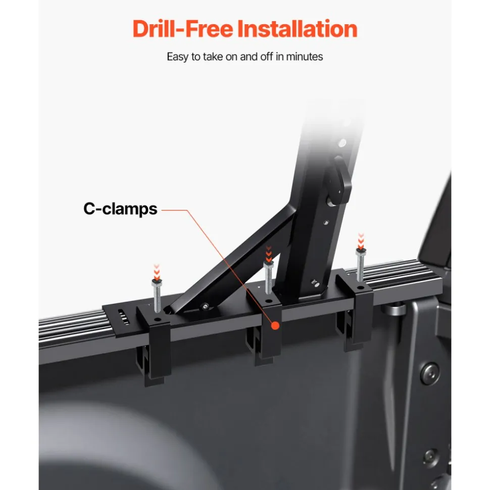 VEVOR Truck Ladder Rack, 21-31.5 in Height, Adjustable Non-Drilling Aluminum Cargo Rack with Sidebar, 800 lbs Static Capacity, Ideal for Canoes, Surfboards, Ladders, Lumber, Tents, and Large cargo