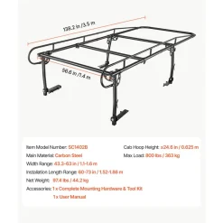 VEVOR Truck Ladder Rack 800LBS Capacity Universal Over-Cab Trucks Bed Rack, 43.3