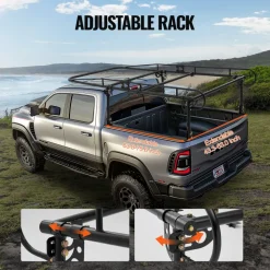 VEVOR Truck Ladder Rack, 1000 LBS / 454 KG Strong Capacity Truck Racks, Non-Drilling / Drilling Installation for Long or Heavy Cargo, 43.3-63 inch Adjustable Width for Kayak, Ladder, Surfboard, Lumber
