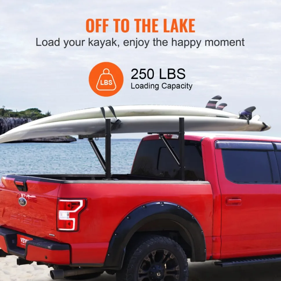 VEVOR Truck Rack, 19-34inch Extendable Truck Ladder Rack, 38.6"-43.6" Adjustable Height, 250 lbs Capacity Steel Ladder Rack for Truck, Heavy Duty Truck Bed Rack for Kayak, Surfboard, Lumber, Ladder