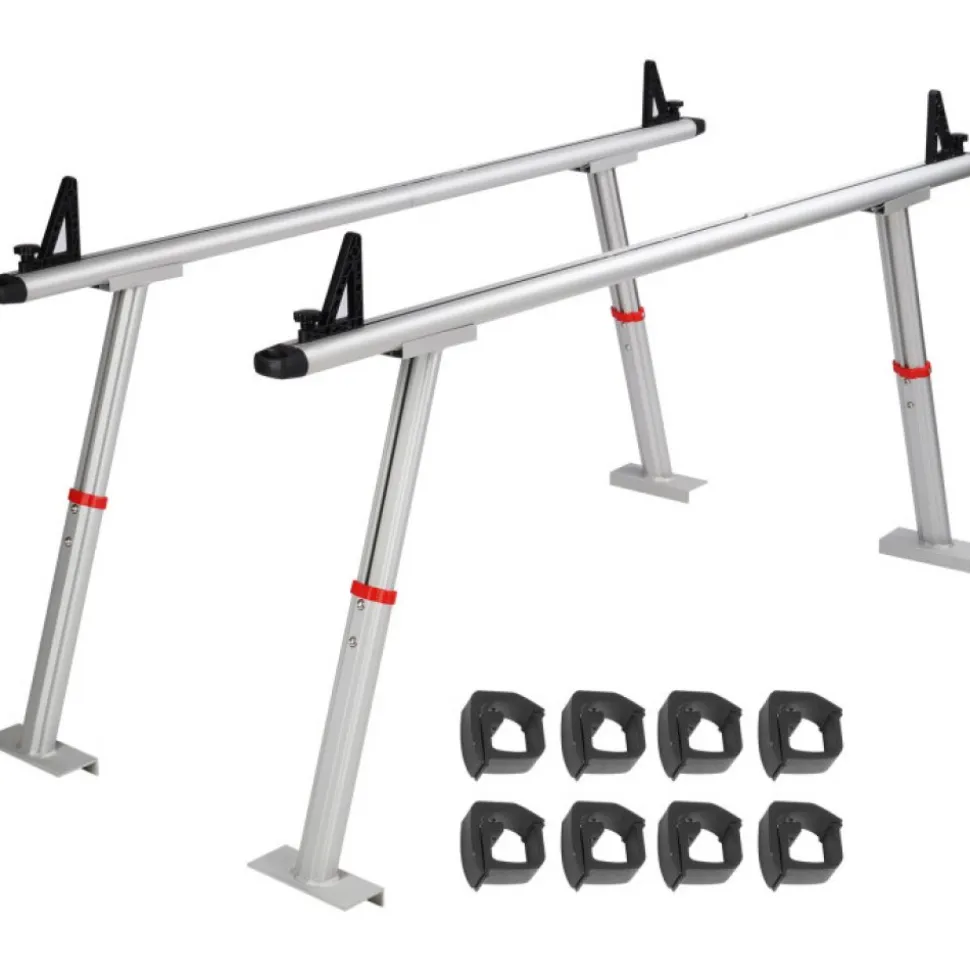 VEVOR Truck Rack, 800 lbs Capacity, 19-34in Adjustable Height, Aluminum Ladder Rack for Truck with 8 Non-Drilling C-clamps, Heavy Duty Truck Bed Rack Two-Bar Set for Kayak, Surfboard, Lumber, Ladder