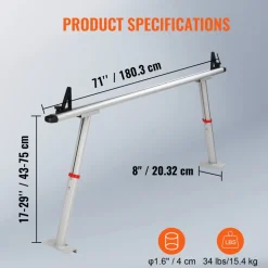 VEVOR Truck Rack, 800 lbs Capacity, 19-34in Adjustable Height, Aluminum Ladder Rack for Truck with 8 Non-Drilling C-clamps, Heavy Duty Truck Bed Rack Two-Bar Set for Kayak, Surfboard, Lumber, Ladder
