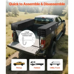VEVOR Truck Tool Box, 72 x 13 x 16 Inch, Black Aluminum Tread Topsider Toolbox with Dual Drop Doors, Heavy Duty Lockable Storage and Organization Box with Latch, Corrosion-Resistant, for Truck Bed