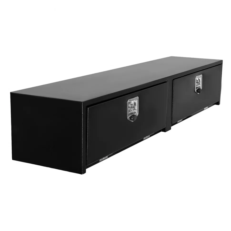 VEVOR Truck Tool Box, 72 x 13 x 16 Inch, Black Carbon Steel Topsider Toolbox with Dual Drop Doors, Heavy Duty Lockable Storage & Organization Box with Latch, Corrosion-Resistant, for Truck Bed Pickup