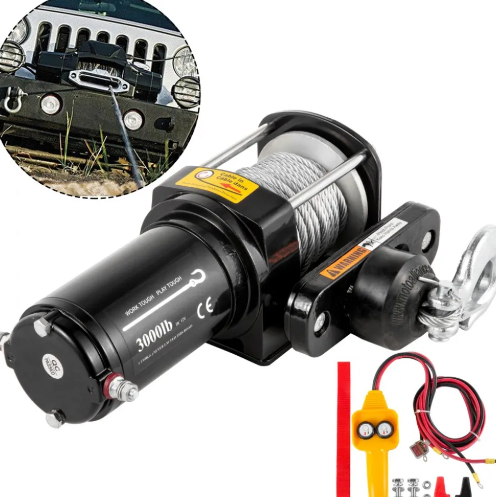 VEVOR Truck Winch 3,000LBS Electric Winch 10m Steel Cable 12V Power Winch Jeep Winch with Wireless Remote Control and Powerful Motor for UTV ATV & Jeep Truck and Wrangler Accessories in Car Lift