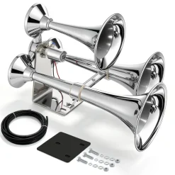 VEVOR 3-Trumpet Air Horn 150dB Super Loud Train Horn for Trucks SUVs, Fits 12V/24V Vehicles & Boats, Powerful Sound, Strong Penetration, Built-in Solenoid Valve, High Airtightness, Heavy-Duty Metal