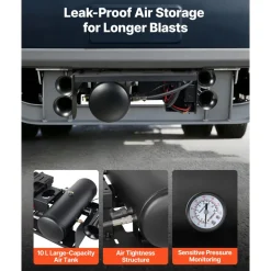 VEVOR 4-Trumpet Air Horn Kit with 150PSI 2.64 Gal Air Compressor Tank, 150dB Super Loud Train Air Horn, Strong Penetration, Pressure Gauge, Leak-Proof, Heavy-Duty, Fits 12V Truck SUV Off-Road Vehicles
