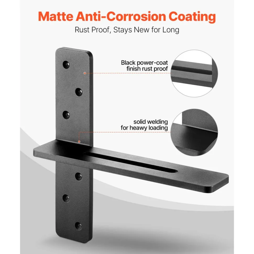 VEVOR T Shelf Brackets 2 Pcs, 200 lbs/90 kg Weight Capacity, 12x2.89x12 in / 304.8x73.5x304.8 mm, Solid Steel Heavy Duty Brackets for Shelves, Countertop Support Floating Bracket Hardware with Screws