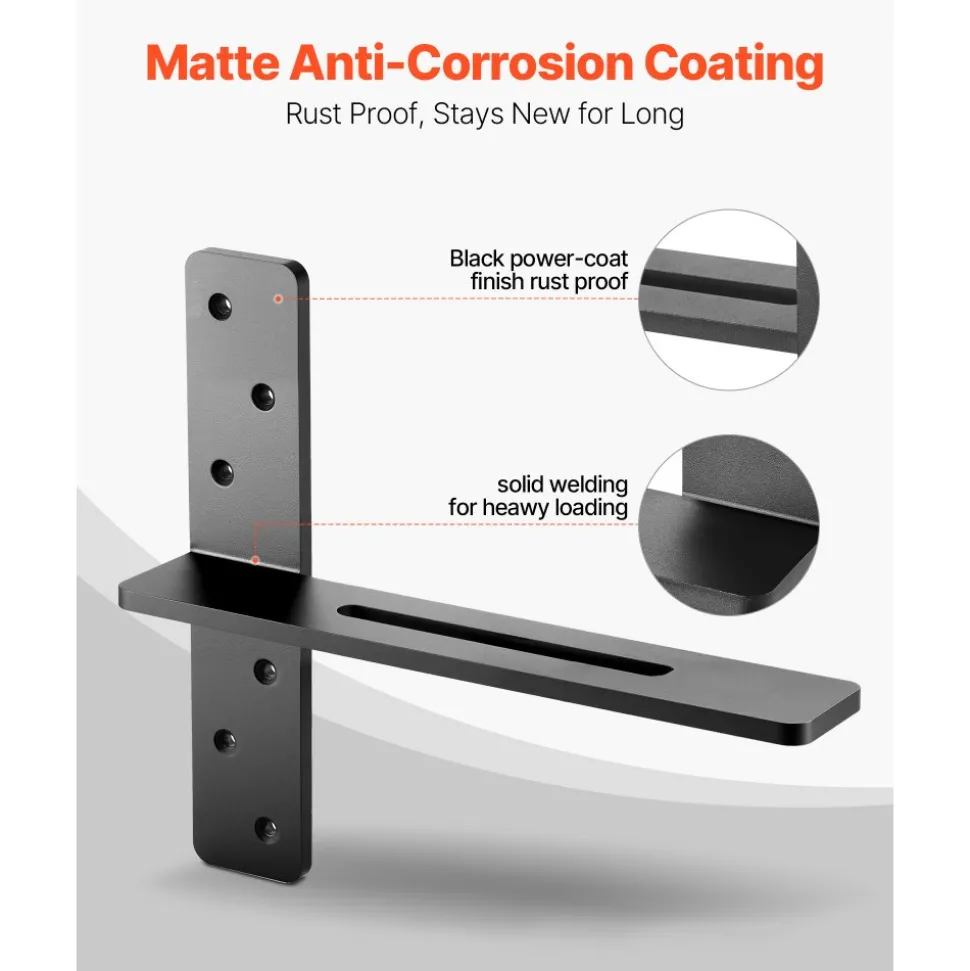 VEVOR T Shelf Brackets 2 Pcs, 200 lbs/90 kg Weight Capacity, 14x2.89x12 in / 355.6x73.5x304.8 mm, Solid Steel Heavy Duty Brackets for Shelves, Countertop Support Floating Bracket Hardware with Screws