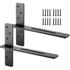 VEVOR T Shelf Brackets 2 Pcs, 200 lbs/90 kg Weight Capacity, 16x2.89x12 in / 406.4x73.5x304.8 mm, Solid Steel Heavy Duty Brackets for Shelves, Countertop Support Floating Bracket Hardware with Screws