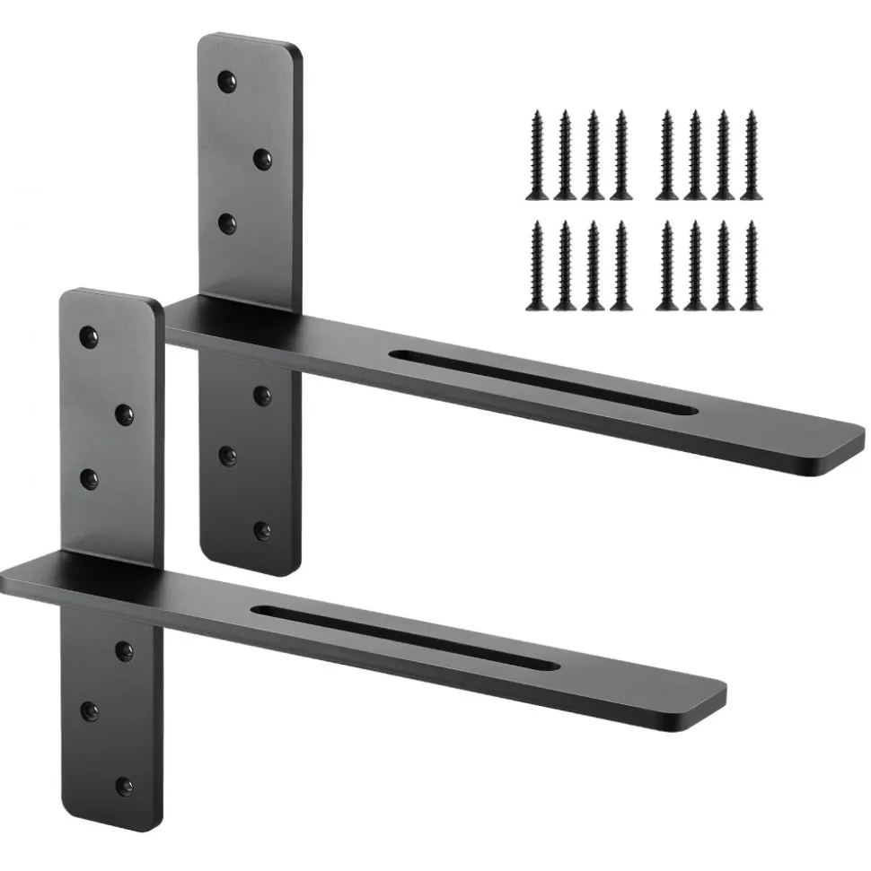 VEVOR T Shelf Brackets 2 Pcs, 200 lbs/90 kg Weight Capacity, 16x2.89x12 in / 406.4x73.5x304.8 mm, Solid Steel Heavy Duty Brackets for Shelves, Countertop Support Floating Bracket Hardware with Screws
