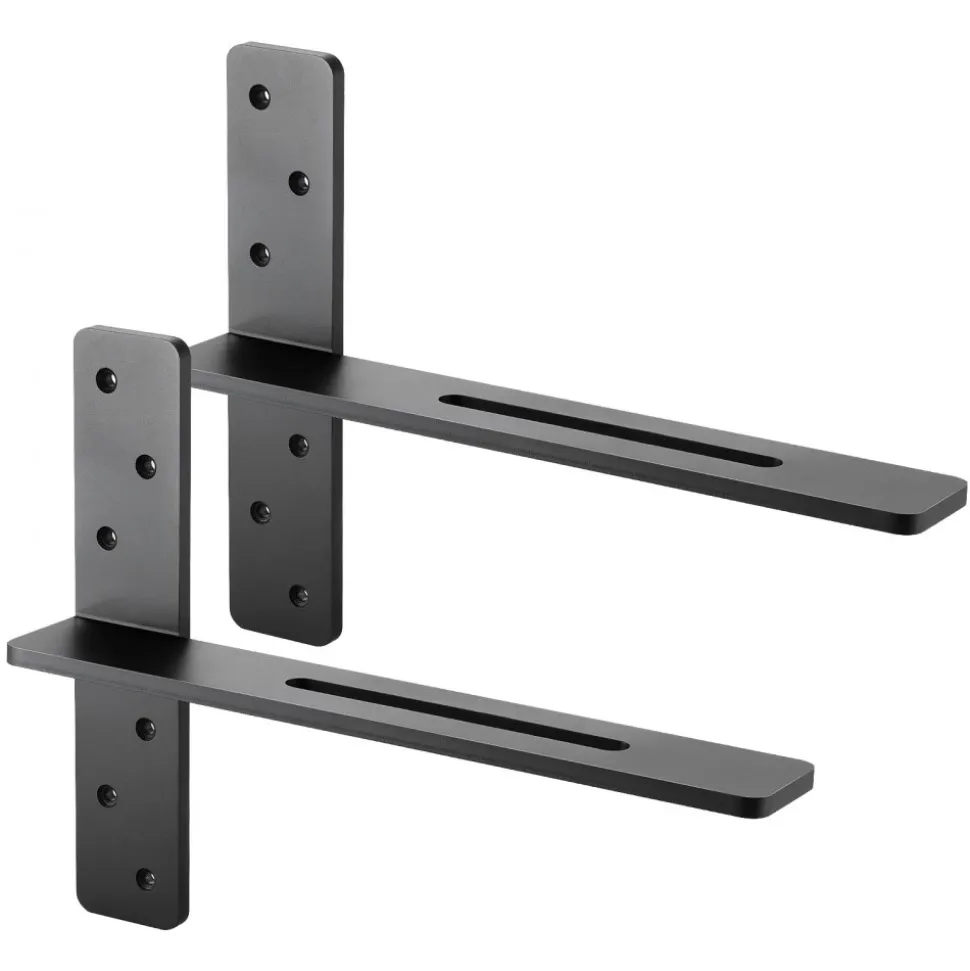 VEVOR T Shelf Brackets 2 Pcs, 200 lbs/90 kg Weight Capacity, 16x2.89x12 in / 406.4x73.5x304.8 mm, Solid Steel Heavy Duty Brackets for Shelves, Countertop Support Floating Bracket Hardware with Screws