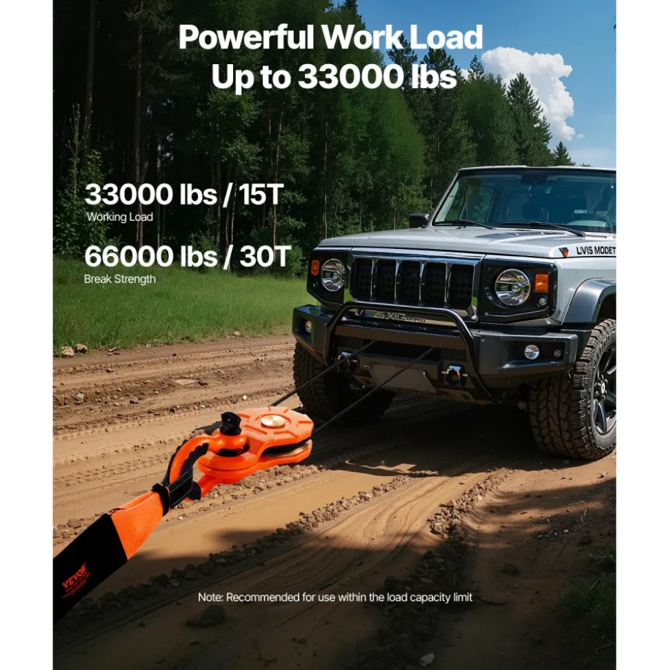 VEVOR 30 T Snatch Block for Winch Recovery, 66,000 lbs Break Strength Pulley System with 0.4" - 0.55" Rope, Heavy Duty Offroad Recovery Accessory for Towing & Recovery on Truck, Tractor, ATV & UTV