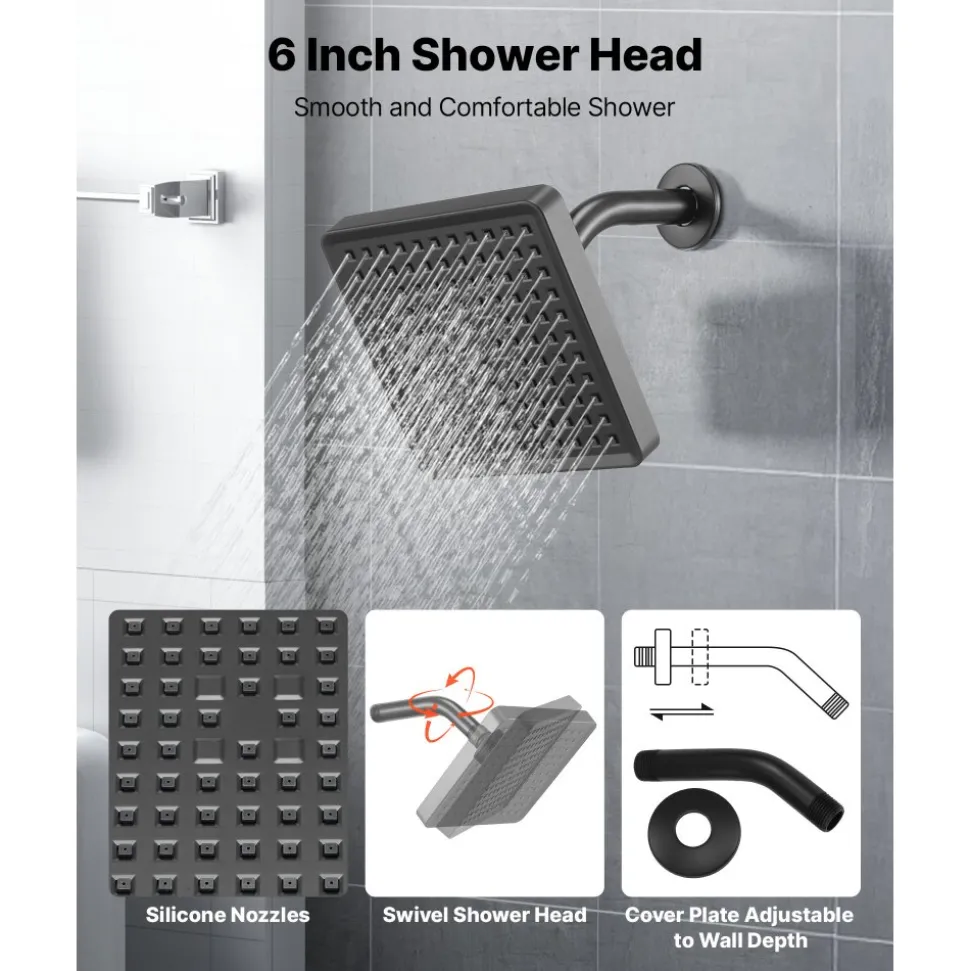 VEVOR Tub and Shower Faucet Set, Complete with 5-Inch Rainfall Shower Head and Bathtub Spout, 8-Setting Adjustable Spray, Single-Handle Tub Trim Kit with Brass Pressure Balancing Valve, Gold Finish