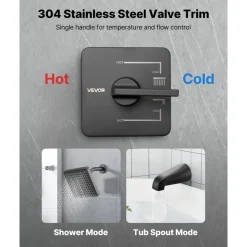 VEVOR Tub and Shower Faucet Set, Complete with 5-Inch Rainfall Shower Head and Bathtub Spout, 8-Setting Adjustable Spray, Single-Handle Tub Trim Kit with Brass Pressure Balancing Valve, Gold Finish